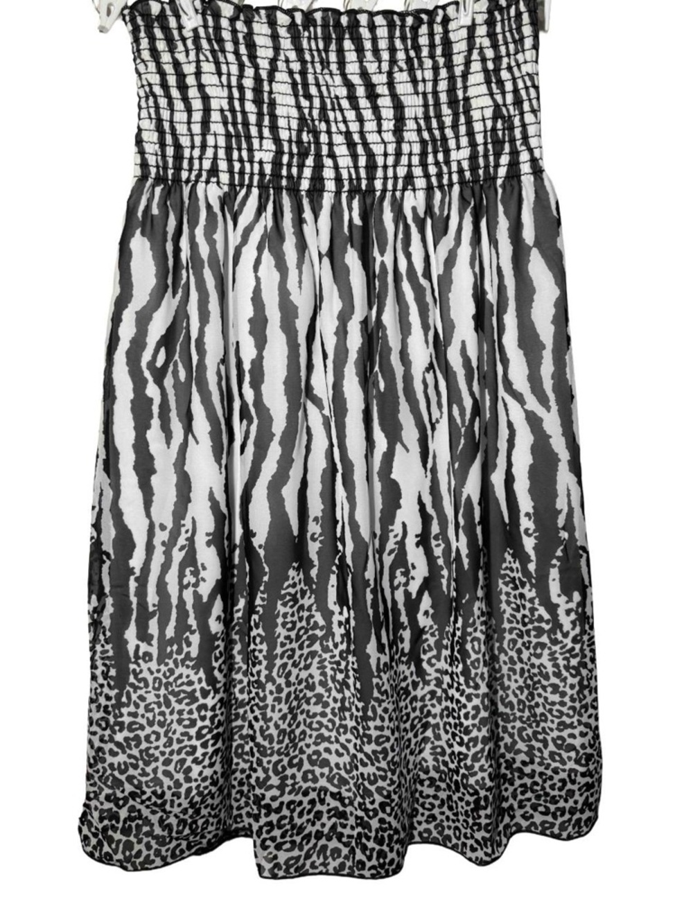 TeenBell Zebra & Leopard Print Smocked Strapless Boho Mini Dress - Size Large